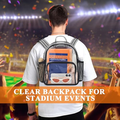 Lyingflat Clear Bag for Stadium Events 12x12x6 Small Clear Backpack Stadium approved for Festival Concert Sport Events Work Travel, Black Guitar
