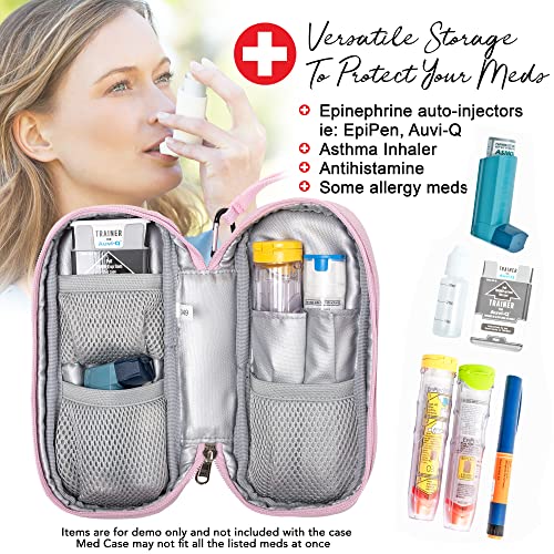 PracMedic Bags Epi Pens Carrying Case- Insulated Epipen Carry Case (Pink) | Holds 2 Epi Pens, Auvi-Q or Neffy, Inhaler & Antihistamine. Medical Case for Allergy, Asthma & Diabetes Medicines. - color: Quartz Pink