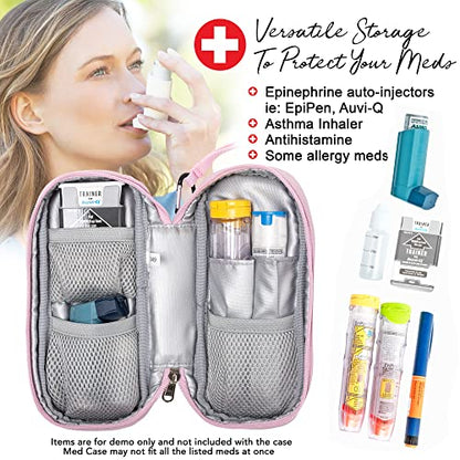 PracMedic Bags Epi Pens Carrying Case- Insulated Epipen Carry Case (Pink) | Holds 2 Epi Pens, Auvi-Q or Neffy, Inhaler & Antihistamine. Medical Case for Allergy, Asthma & Diabetes Medicines. - color: Quartz Pink