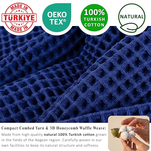 PÜSKÜL Natural 100% Turkish Cotton Navy Waffle Bath Towels Set of 2-Piece | 32x63 Extra Large Absorbent Quick-Dry Lightweight Spa Towel | Luxury Bathroom Towel (Navy Blue Bath Towels - Pack of 2) - color: Navy Blue
