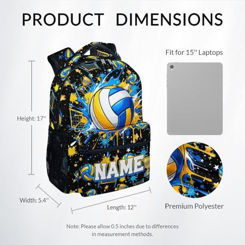 Personalized Volleyball Backpack for Girls, Custom Sports Kids School Bag with Name, 17" Lightweight Elementary Bookbag with Padded for Teen Students - color: Blue