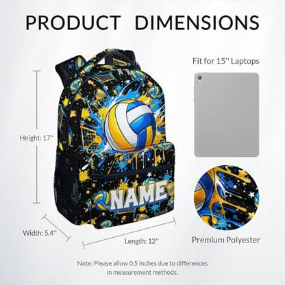 Personalized Volleyball Backpack for Girls, Custom Sports Kids School Bag with Name, 17" Lightweight Elementary Bookbag with Padded for Teen Students - color: Blue