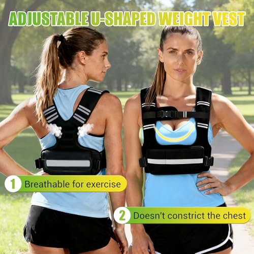 Adjustable Weighted Vest for Women, 6-12lb U-Shaped Weight Vest with 6 Iron Sand Bags & Adjustable Buckle Straps, Rucking Vest with Plus Pockets for Running, Walking and Strength Training - color: Black