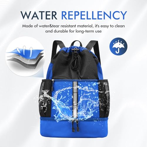 PinCute Drawstring Gym Bag for Men/Women - Mesh Beach Swim Bags Sports Backpack with Wet Pocket&Shoe Compartment, Lightweight - color: Blue