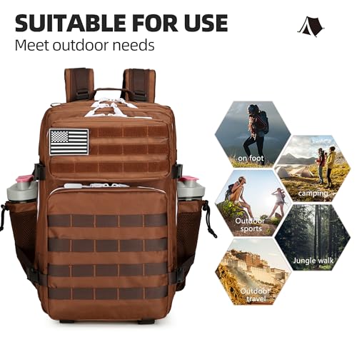 Lovelinks21 45L Tactical Assault Backpack 3 day assault pack with Molle Waterproof backpack Rucksack for Tactical Backpacks (Dark brown) - color: Dark Brown