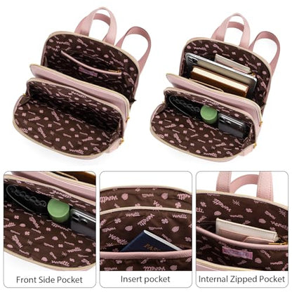 Venetti Cityscape Illustration Mini Backpack for Women and Girls, Cute Small Backpack Purse with Multi-Pocket and Zipper, Light Print Shoulder Bag Leather for Travel Daily Use VN-HB-001-PK - color: Pink