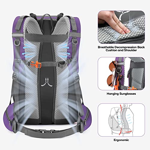Maelstrom Hiking Backpack,Camping Backpack,40L Waterproof Hiking Daypack with Rain Cover,Lightweight Travel Backpack,Purple - color: 40l Purple, size: 40l
