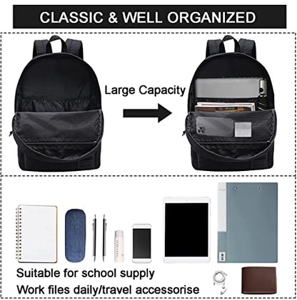 SUPACOOL Lightweight School Backpack with Pencil Pouch, Backpack for School Boys and Girls(Black backpack set) - color: All Black, size: 20L