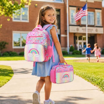 RHCPFOVR Kids Backpack for Girls - Girls Backpack 3-8 Ages Rainbow for Kids 15 Inch School Bookbag for Kindergarten Elementary School Bookbag for Girl 1st 2nd Grade - style: Rainbow