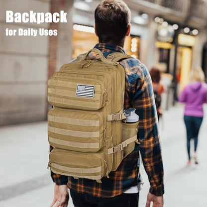 Military Tactical Backpack 25L Day Backpack for Men Molle Army 3 Days Assault Pack Bug Out Bag Water Resistant and Heavy Duty Hiking Treeking Rucksack - Brown - color: Brown, size: 25L