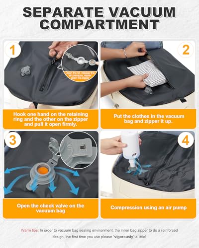 Vacuum Backpack Travel with Pump Carry on Luggage Flight Approved Essentials Personal Item Travel Bag with Vacuum System Waterproof Compression Backpack for Women Men Mochila de Viaje Beige - color: A9-beige