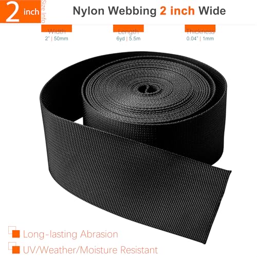 HISUNTEC 2 inch Straps Buckles Set: Nylon Webbing Strap 6 yard, Side Release Plastic Buckle 5 pack, Tri-glide Slide Clip 10 pcs, Heavy Duty Quick Snap Fasteners Dual Adjustable No Sewing Required - size: 2" x 6 yd Strap + 5 pack Buckles