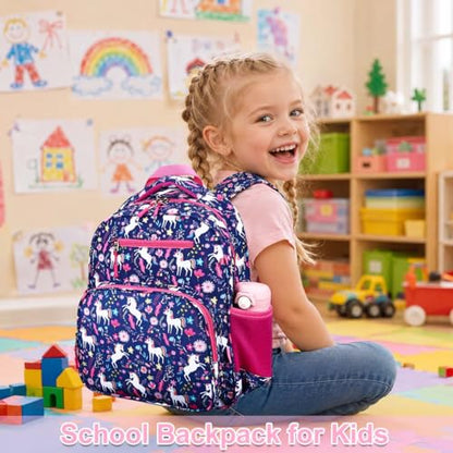 RHCPFOVR Kids Backpack for Girls - Girls Backpack 3-8 Ages Butterfly for Kids 15 Inch School Bookbag for Kindergarten Elementary School Bookbag for Girl 1st 2nd Grade - style: Deep Blue Unicorn