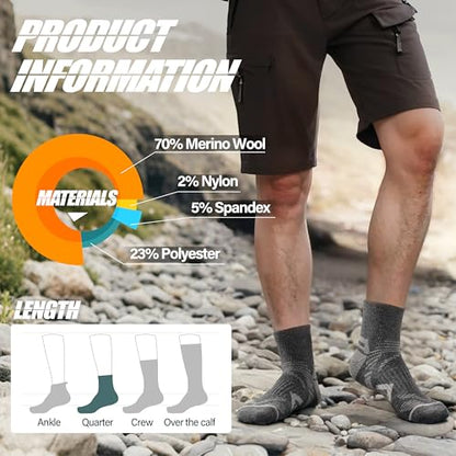 ANTSANG 6 Pairs Merino Wool Quarter Ankle Hiking Running Socks Compression Thermal Thick Cushion Socks for Women Men - color: Brown Combination, size: Medium