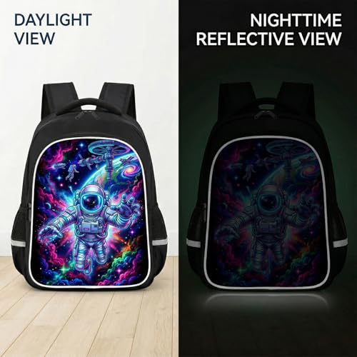 Astronaut Kids Backpack, Space Explorer Rainbow Galaxy School Bag with Reflective Strip, Lightweight Ergonomic Bookbag for Boys Girls Daily School Use, 17 Inch - color: Astronaut