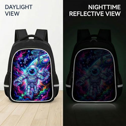 Astronaut Kids Backpack, Space Explorer Rainbow Galaxy School Bag with Reflective Strip, Lightweight Ergonomic Bookbag for Boys Girls Daily School Use, 17 Inch - color: Astronaut