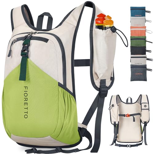 FIORETTO 20L Hiking Backpack for Women Men Mini Packable Backpack Lightweight Small Daypack for Camping Travel Outdoor, Beige and Green - color: Beige and Green, size: 20l