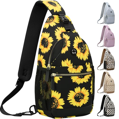 Vankor Small Crossbody Purses Bags for Women Men Travel, Chest Sling Bag Women Casual Cross Body Bag for Woman Sling Backpack - color: Sunflower Floral, size: Medium