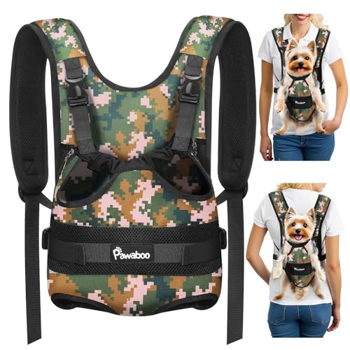 Pawaboo Pet Dog Front Carrier Backpacks, Legs Out Pet Carrier Backpack for Dogs, Adjustable Easy-fit Dog Chest Carriers for Small Medium Dogs Hands Free for Travel Hiking Cycling Camping, S, Camo - color: AA-Camo, style: Small (Pack of 1)