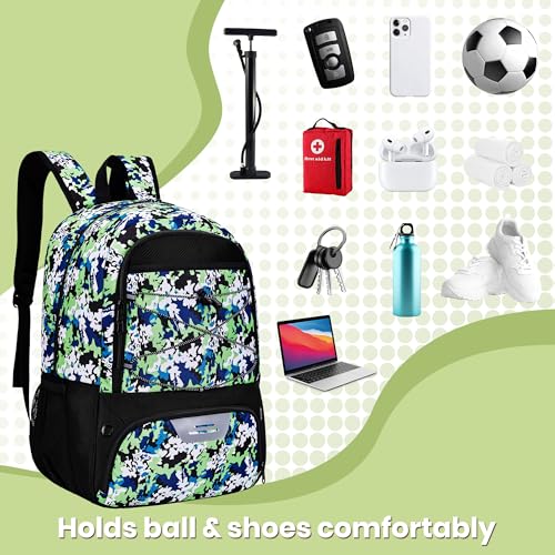 Hsmihair Soccer Bag-Soccer Backpack&Backpack for & Football Volleyball & Basketball,with Ball Compartment and Separate Cleat - color: GreenCamo