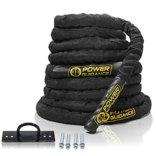 POWER GUIDANCE Battle Rope, 1.5/2 Inch Diameter Poly Dacron 30, 40, 50Ft Length Exercise Equipment for Home Gym & Outdoor Workout, Battle Rope Anchor Included… - size: 2 Inch x 30 Feet