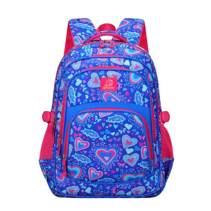 MYGOO Girls School Backpack Grove Heart Blue Bookbag for Elementary Middle School Ages 5-12, 17 inch Large Capacity 24L Kids Student Travel Bags - color: Grove Heart Blue