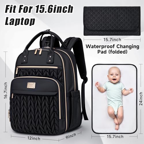 Tealari Diaper Bag Backpack,Stylish Baby Diaper Bag,Waterproof Travel Diaper Backpacks Baby Bags with Changing Pad,Stroller Straps,Insulated Pockets (Black) - color: Black