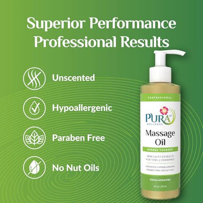 Herbal Therapy 8 Fl oz Massage Oil, Aloe Vera, Professional, Massage Therapy, Deep Tissue, Unscented, Hypoallergenic, Natural Ingredients, Skin Hydrating, Moisturizing, Muscle Relief - size: 8 Fl Oz (Pack of 1)