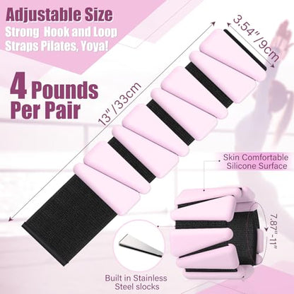 Vinsot Pilates 2Lbs Each(Set of 4) Wrist Ankle Weights for Women, Wearable Arm Leg, Adjustable Weighted Wristbands Arm Leg Weights Suitable for Walking Swimming Running Yoga Gym - color: Pink