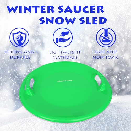 Slippery Racer Heavy-Duty Cold Resistant Downhill Pro Adults and Kids Plastic Outdoor Winter Saucer Disc Snow Sled with Handles - size: 1 PACK, style: Green