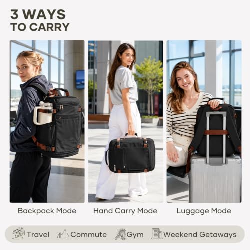 coofay Travel Backpack for Women Men, Carry on Backpack for Airplanes - color: Black With Brown