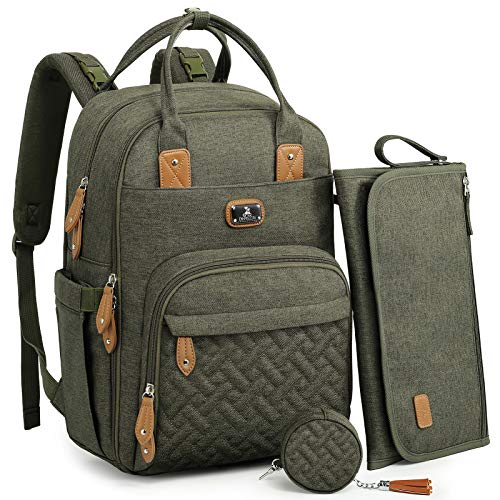 Dikaslon Diaper Bag Backpack with Portable Changing Pad, Pacifier Case and Stroller Straps, Large Unisex Baby Bags for Boys Girls, Multipurpose Travel Back Pack for Moms Dads, Army Green - color: Army Green