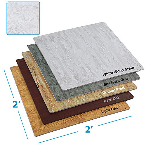 100 Sq. Ft 3/8 Inch Thick Printed Foam Tiles Interlocking Foam Mat, 24" x 24", 25 pcs, White Wood Grain Style Protective Flooring, for Home, Exercise or Trade Show - color: White Wood Grain
