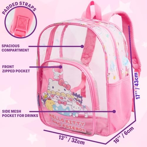 Get Trend Hello Kitty Sanrio Girls Clear Backpack, 17 inch Transparent School Bookbag, See Through Travel Bag with Straps, Kawaii Gifts for Girls (Pink Hello Kitty) - color: Pink Hello Kitty
