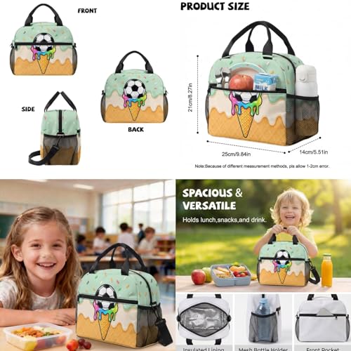 Talayituse Soccer Ice Cream Drip Print 6-Piece Kids Backpack Set for Boys, Includes Backpack, Lunch Bag, Pencil Case, Water Bottle Holder, Bookmark & Keychain for School, Travel, Sports - color: Soccer Ice Cream Drip