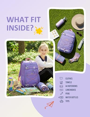 MOUNTAINTOP 18L Kids Backpack, Lightweight Children Daypack for Boys Girls, School Bag with Chest Strap, 29 * 16 * 45CM - color: Purple