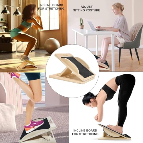 3-in-1 Portable Wooden Slant Board, Balance Board & Resistance Band – 5 Incline Angles –Incline Board – Slant board for exercise, Squats, Physical Therapy – Anti-Slip Surface, Portable, Metal Hook