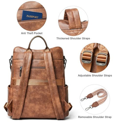 Shrrie 15.6 inch Laptop Backpack for Women,Large Leather Backpack Purse,Travel,Carry on,Water Resistant Casual Laptop Backpacks,College Backpack,Work Backpack for Women,Two-toned Brown - color: Two-toned Brown