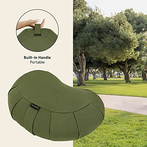 Retrospec Sedona Zafu Meditation Cushion Filled w/Buckwheat Hulls - Yoga Pillow for Meditation Practices - Machine Washable 100% Cotton Cover & Durable Carry Handle; Crescent, Basil (Pack of 4) - color: Basil, size: 1 Count (Pack of 4)