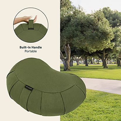 Retrospec Sedona Zafu Meditation Cushion Filled w/Buckwheat Hulls - Yoga Pillow for Meditation Practices - Machine Washable 100% Cotton Cover & Durable Carry Handle; Crescent, Basil (Pack of 4) - color: Basil, size: 1 Count (Pack of 4)