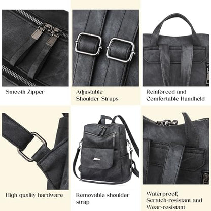 Backpack Purse for Women, Women Backpack Purse Small Leather Waterproof Anti-theft Shoulder Bags Handbags Ladies - color: Black Grey