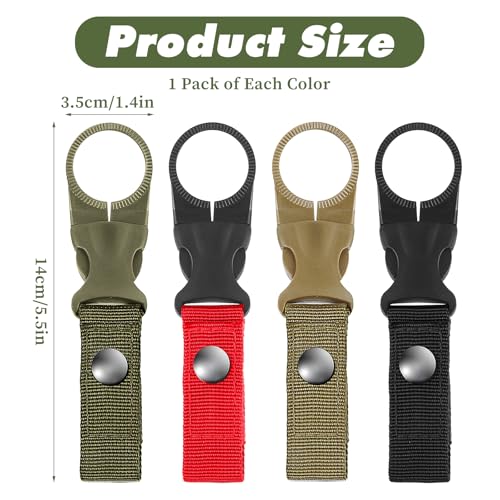 Bottle Clip 4Pcs Water Bottle Hanging Clips Buckle Portable Mineral Water Bottles Ring Holder Keychain Carrier for Backpack Belt Webbing Strap for Outdoor Camping Hiking 1.4 Inch