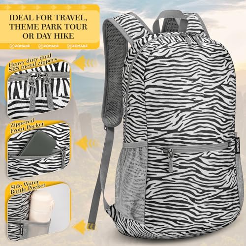 ZOMAKE Ultra Lightweight Hiking Backpack 20L, Packable Small Backpacks Water Resistant Daypack for Women Men(Zebra Print) - color: Zebra Print