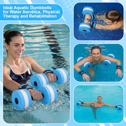 Hollowfly Water Aerobics Set, 4 Piece Pool Exercise Kit (2 Aquatic Dumbbells + 2 Ankle/wrist Weights), EVA Foam, Low-impact Workout - color: Blue, size: 1lb