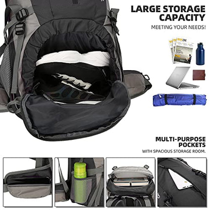 King'sGuard 70L Hiking Backpack with Rain Cover Lightweight Waterproof Travel Camping Backpack Large Backpacking Pack - color: Black