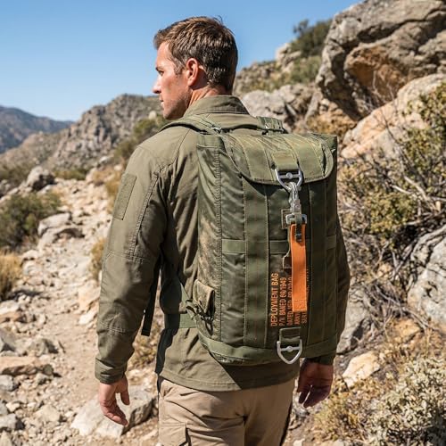 Military Tactical Backpack Parachute Buckles Hook Nylon Rucksacks Flight Backpacks Day Pack for Outdoor,Hiking,Camping (Green) - color: Green