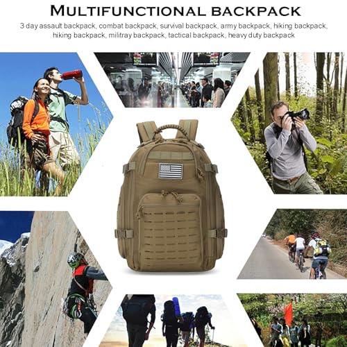 35L Tactical Backpack for Men Heavy Duty Military Backpack 3 Day Assault Pack Molle Backpack Hiking Rucksack (Tan) - color: Tan