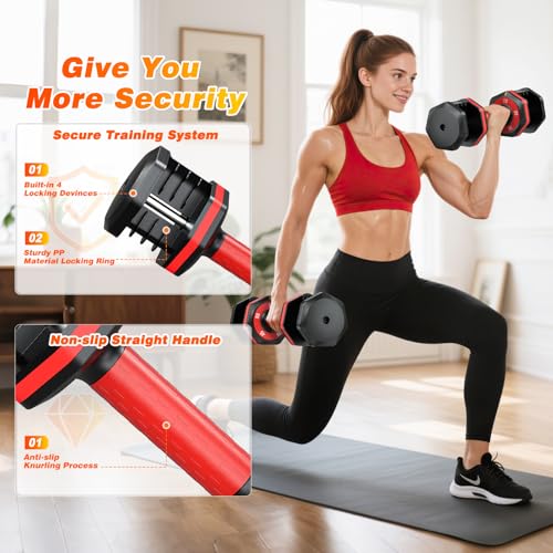 XDDIAS Adjustable Dumbbells Set of 2 for Strength Training, One-Hand Quick Adjust, 25/55/80/90 lbs Options, Anti-Slip Grip Handle, Compact Home Gym Weights for Men Women - color: Basic 5-Level 55LB Pair