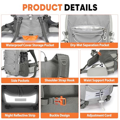 30L Hiking Backpack with Rain Cover Lightweight Hiking Daypack for Travel Camping Outdoors Knapsack for Men Women (Grey) - color: Grey