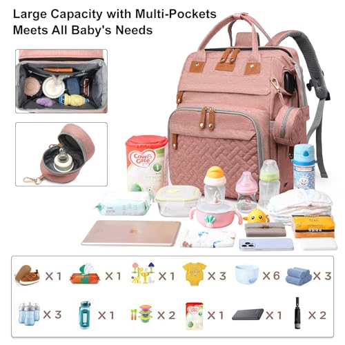 Baby Diaper Bags with Changing Station Multifunctional Waterproof Diaper Bag Backpack Travel Baby Bag with Changing Pad, Pacifier Case,Baby Essentials(Pink) - color: Up-pink